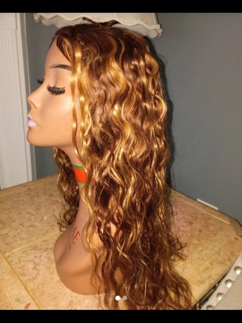 Gold&Brown Long Wavy Women's Hair